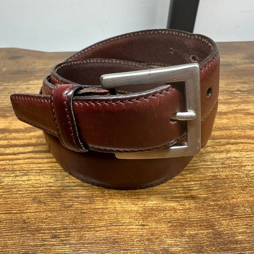 Calvin Klein Mens Brown Full Grain Italian Leather Dress Belt 36 Made USA K11208